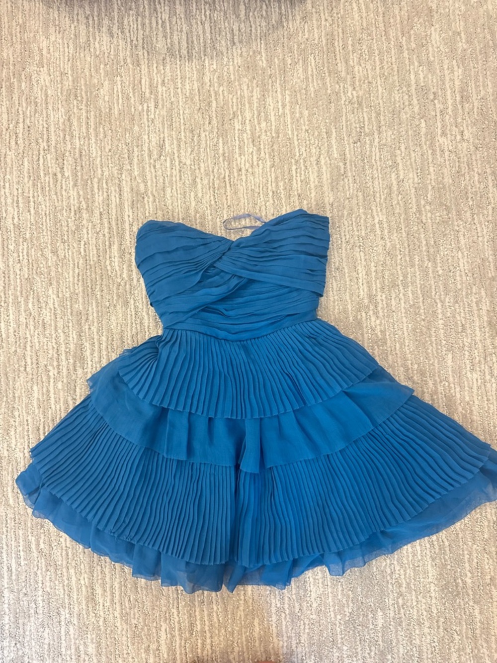 Diane Von Furstenberg Electric Blue Strapless Pleated Mini Dress